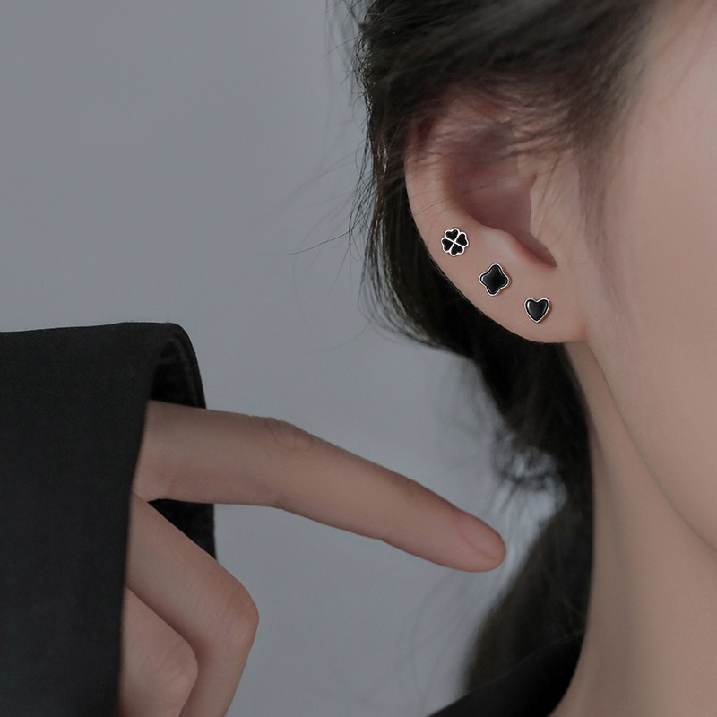 Jojo COCO ต่างหูสตั๊ด ทรงเรขาคณิต สีดํา เรียบง่าย สําหรับผู้หญิง