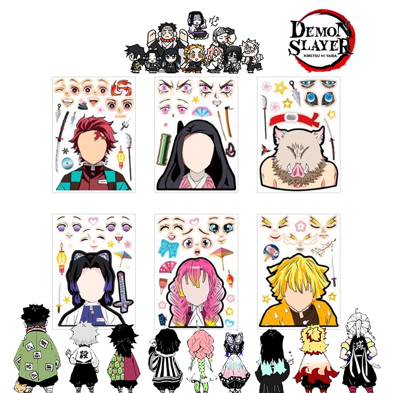 สติกเกอร์จิ๊กซอว์ ลายการ์ตูนอนิเมะดาบพิฆาตอสูร DIY สําหรับตกแต่งปาร์ตี้เด็ก 6 8 แผ่น