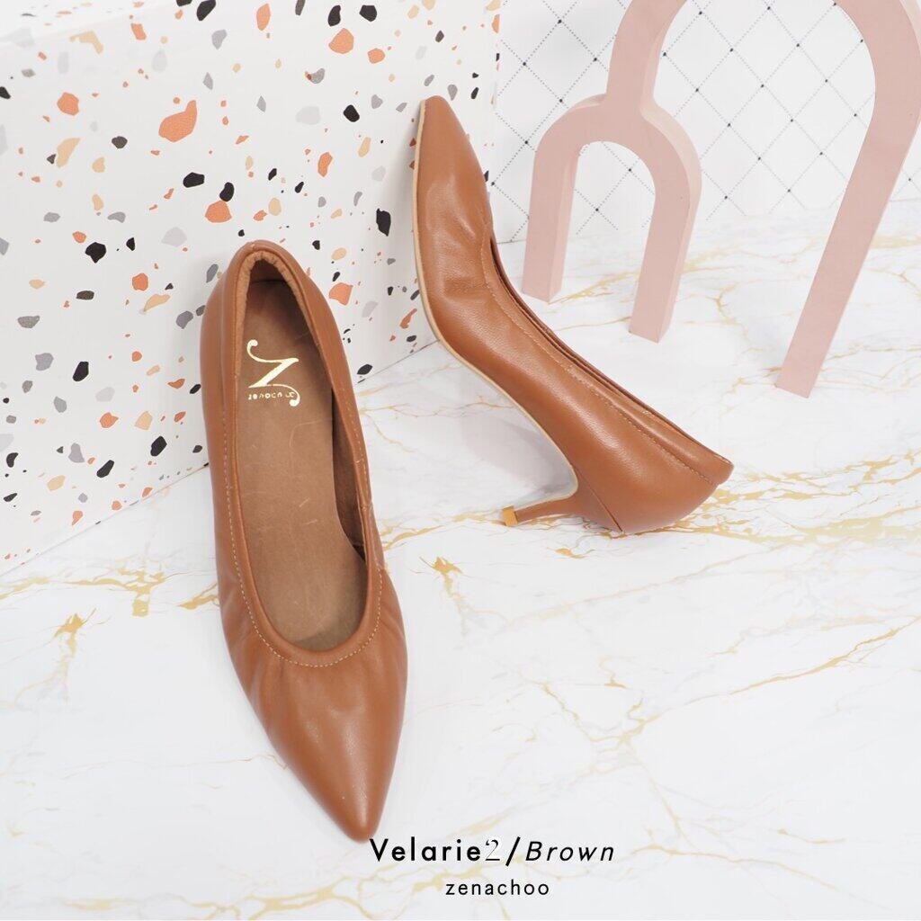 ทรงปกติ:เปลี่ยนไซส์ได้-ไม่รับคืน Zenachoo Velarie2 สูง 2 นิ้ว สี Coffee รุ่นขายดี รองเท้าหัวแหลมหน้ากว้าง หนังแกะแท้