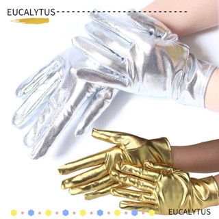 Eutus ถุงมือหนังสั้น สีทอง สีเงิน สไตล์โกธิค พังก์ ฮาโลวีน สําหรับการแสดงบนเวที