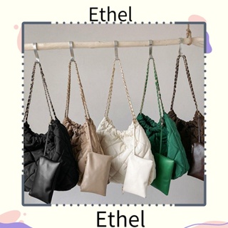 Ethel1 กระเป๋าสะพายไหล่ กระเป๋าช้อปปิ้ง หนัง PU ผ้าฝ้าย ความจุขนาดใหญ่ จุของได้เยอะ ลายตาราง แฟชั่น สําหรับนักเรียน