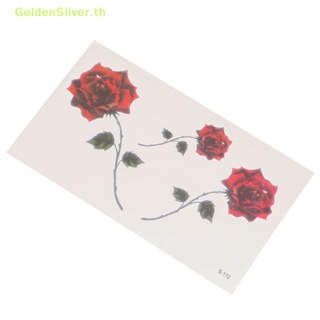 Goldensilver สติกเกอร์รอยสักชั่วคราว ลายดอกกุหลาบ สีแดง กันน้ํา