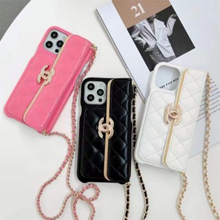 เคสโทรศัพท์มือถือหนัง ลายโลโก้แบรนด์ พร้อมสายสะพาย และช่องใส่บัตร หรูหรา สําหรับ Iphone 14promax 14 13 Pro Max 12 11 14pro 13pro 12promax 13promax 11promax Promax 11pro