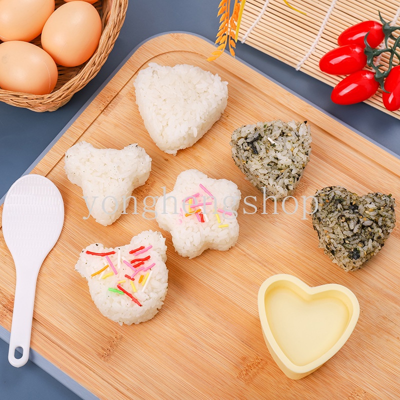 แม่พิมพ์ทําซูชิ ข้าวปั้น เบนโตะ ทรงสามเหลี่ยม รูปหัวใจ หมี สร้างสรรค์ DIY ไม่เหนียวติด อุปกรณ์ครัว สําหรับเด็ก - รูปที่ 4