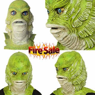  Halloween latex mask head cover with green fish monster head is suitable for Carnival, Christmas, Easter, Halloween