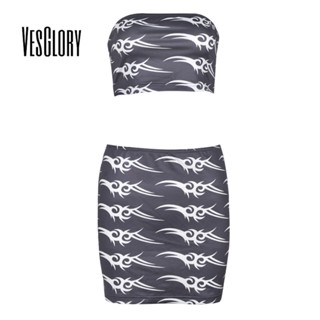 Vesglory เสื้อยืดเปิดไหล่ เปิดหลัง และกระโปรงสั้น เอวสูง ทรงสลิมฟิต สีตัดกัน แฟชั่นสําหรับผู้หญิง 2023