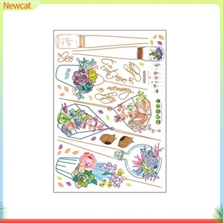 {Newcat} สติกเกอร์ ลายการ์ตูนกระถางดอกไม้ DIY สําหรับติดตกแต่งผนังห้องนอนเด็ก ห้องน้ํา