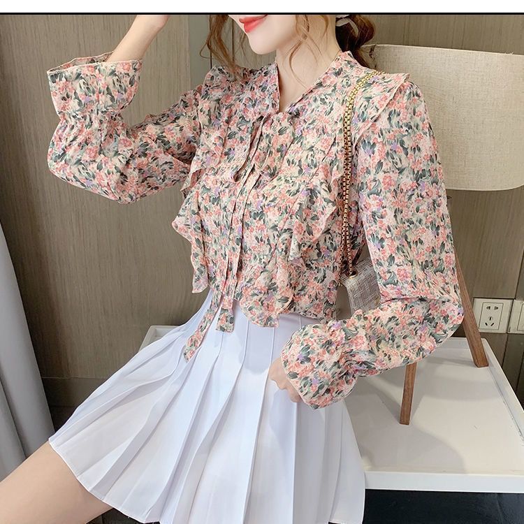 ส่งด่วน สาวอวบใส่ได้ เสื้อผ้าผู้หญิงสไตล์เกาหลีลดอายุ สีสด ใส่ได้ทุกโอกาส เสื้อชีฟองแขนยาวสวมหัว เสื้อเชิ้ตหญิงลายดอกไม้ - รูปที่ 4