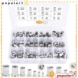 POPULAR ชุดหมุด SAE &amp; Metric M3 M4 M5 M6 M8 M10 M12 UNC สีเงิน 230 ชิ้น #8-32 3/8-16 5/16-18 1/4-20 #10-24 น็อตหัวแบน