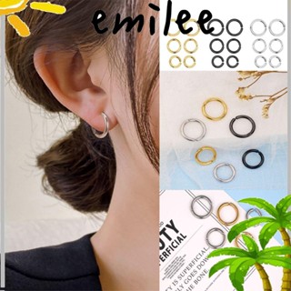 Emilee ต่างหูห่วงเหล็กไทเทเนียม สีดํา สีทอง สีเงิน