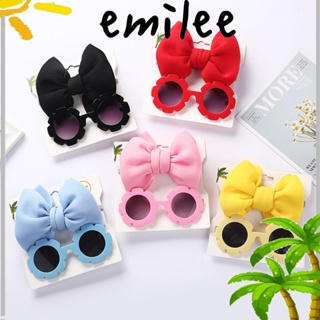 EMILEE 2 ชิ้น / เซต เด็ก แว่นกันแดด ที่คาดผม ชุดชายหาด แว่นตากันแดด โบ ที่คาดผม สีพื้น