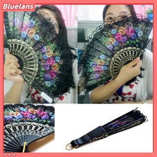 【 Bluelans 】พัดผ้าลูกไม้ ลายดอกไม้ สไตล์สเปน สําหรับเต้นรํา งานแต่งงาน