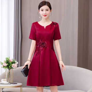 ชุดราตรี กระโปรง สีแดง เหมาะกับฤดูร้อน ระดับไฮเอนด์ สําหรับแม่ และลูก ใส่ไปงานแต่งงาน