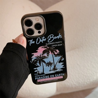 เคสโทรศัพท์มือถือ ลายการ์ตูนต้นมะพร้าว ชายหาดน่ารัก สีดํา สําหรับ Apple iPhone 13 12 PROMAX XS 13 PROPHONE 14 78 PLUS 14 PROMAX 14 12 MINI