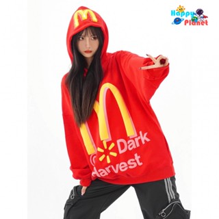 เสื้อกันหนาว มีฮู้ด ผ้าฝ้ายแท้ ทรงหลวม พิมพ์ลายตัวอักษร McDonalds M สไตล์อเมริกันย้อนยุค แฟชั่นฤดูใบไม้ร่วง ฤดูหนาว สําหรับคู่รัก แฟนสาว