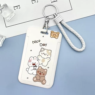 กระเป๋าใส่บัตรเครดิต บัตรประจําตัวประชาชน ลายการ์ตูนหมี สามตัว แบบนูน พร้อมสายคล้องสั้น สําหรับนักเรียน