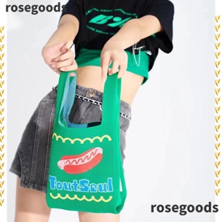 Rosegoods1 กระเป๋าถือ กระเป๋าสะพายไหล่ ผ้าถัก แฮนด์เมด นํากลับมาใช้ใหม่ได้ สีเขียว สําหรับผู้หญิง