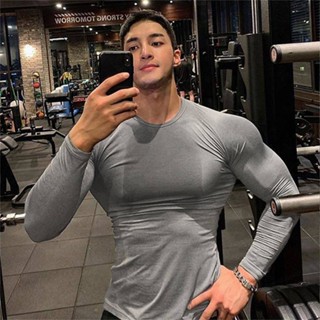 Muscle Boy Workout Long Sleeve Mens Fashion Brothers Sports Basketball Running Quick-Drying Slim Fit Clothes Training Long Sleeve T-shirt jV0x