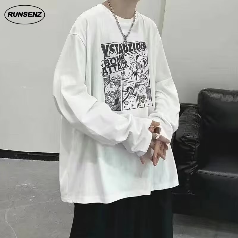 เสื้อยืดแขนยาวลําลอง แบบบาง ทรงหลวม ขนาดใหญ่ แฟชั่นสําหรับผู้ชาย ไซซ์ M - 8XL