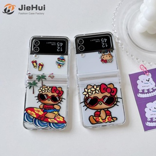 Jiehui เคสโทรศัพท์มือถือหนัง ลายคิตตี้ สามชิ้น สีดํา แฟชั่น สําหรับ Samsung Z Flip5 Z Flip4 Z Flip3