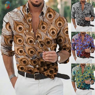 【TRSBX】เสื้อยืดแขนยาวลําลอง เข้ารูป แต่งขนนก แฟชั่นบาร็อค สําหรับผู้ชาย