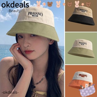 Okdeals หมวกบักเก็ต ผ้าฝ้าย ปักลายตัวอักษร เหมาะกับใส่กลางแจ้ง สําหรับผู้หญิง และผู้ชาย