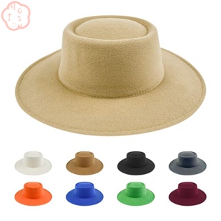 Mioshop Fedora หมวกปีกกว้าง หมวกโบสถ์ หมวกผ้าสักหลาด สีพื้น สไตล์อังกฤษ คลาสสิก สําหรับงานแต่งงาน