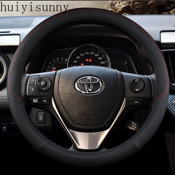 Hys ทุกรุ่น Toyota Vios Altis Hilux Veloz Camry Innova Avanza Rush Vellfire คาร์บอนไฟเบอร์ PU หนังพวงมาลัย Penutup Stereng 38 ซม.Universal Non-slip Penutup