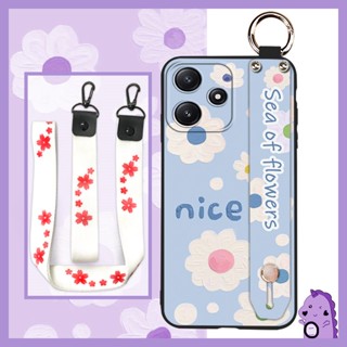 ring flower Phone Case For Redmi Note12R Wrist Strap Durable Phone Holder Oil Painting protective Lanyard Kickstand