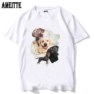 เสื้อยืดแขนสั้นลําลอง พิมพ์ลาย Labrador Retriever สีดํา แฟชั่นฤดูร้อน สําหรับผู้ชาย