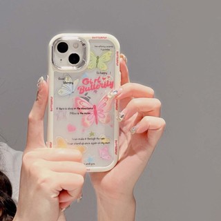 เคสโทรศัพท์มือถือแบบนิ่ม ใส กันกระแทก ลายดอกไม้ ผีเสื้อน่ารัก หรูหรา สําหรับ iPhone 13PROMAX 14PROMAX 12PROMAX