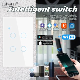 JULYSTAR 1/2/3/4 Gang Smart Wifi Light Switch Wall Touch Switch No Neutral Wire สำหรับ Alexa Google Home Tuya App