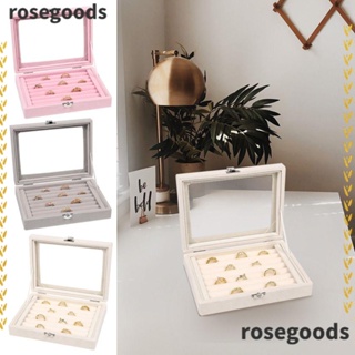 Rosegoods1 กล่องเก็บแหวน ต่างหู กํามะหยี่ แบบพกพา กล่องเก็บของ นุ่ม