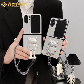 Wenwen เคสโทรศัพท์มือถือแบบกระจก ฝาพับ ลายหมี พร้อมที่ตั้งวาง แฟชั่น สําหรับ OPPO Find N2