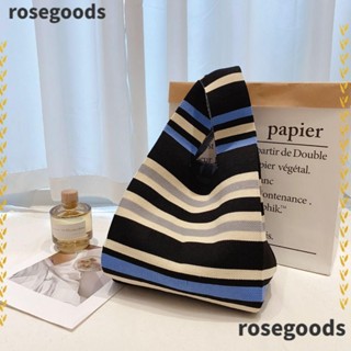 Rosegoods1 กระเป๋าถือ กระเป๋าช้อปปิ้ง ผ้าถัก ลายทาง ขนาดเล็ก สําหรับผู้หญิง