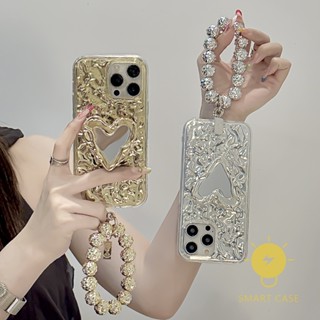 For เคสไอโฟน 14 Pro Max [Shining Silver Golden Heart Chain] เคส Phone Case For iPhone 14 Pro Max Plus 13 12 11 For เคสไอโฟน11 Ins Korean Style Retro Classic Couple Shockproof Protective TPU Cover Shell