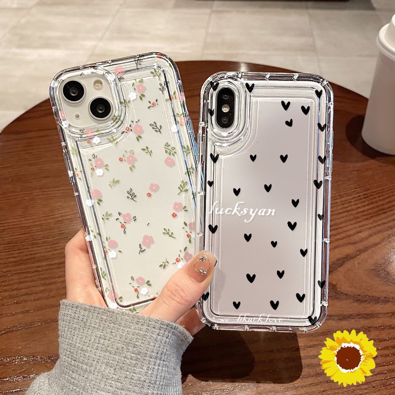 ถุงลมนิรภัยหัวใจดอกไม้ซิลิโคนเคสโทรศัพท์สำหรับ IPhone 11 12 13 14 15 Pro Max 66s 7 8 Plus XS Max XS SE 2020 ครอบคลุม