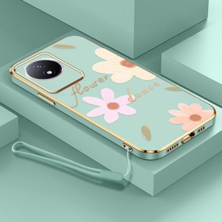 เคสมือถือ แบบนิ่ม ลายดอกไม้ พร้อมสายคล้อง สําหรับ Vivo Y02 Y02A Y02T V2254