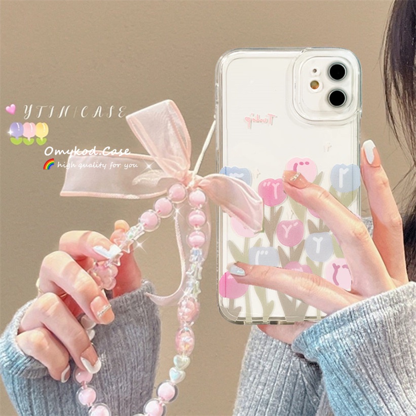 Ready Stock Samsung S21 FE S20 FE S22 S21 S20 Plus Ultra M14 Samsung Note 20 10 Plus M23 M33 M52 M53 Tulip Phone Case & Chain Soft Protection Back Cover