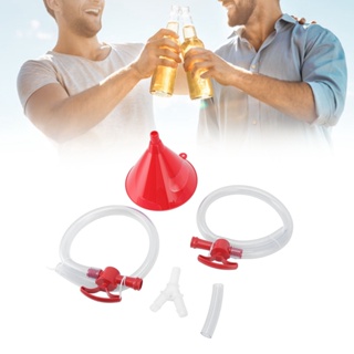 1Buycart Double Header Cone Beer Funnel Red Food Grade PP and Tube Set for Beach Entertainment Party