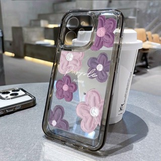 เคส iPhone ที่เข้ากันได้, เคส iPhone 11, เคส iPhone 14 Pro Max, เคส HD, ปุ่มกันกระแทกแบบโปร่งใส, ดอกไม้สีม่วง