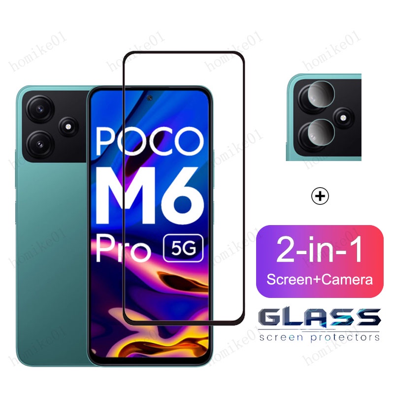 POCO M6 Pro ฟิล์มกระจกนิรภัยสําหรับ Xiaomi POCO F5 Pro X3 NFC X4 M5 M5s M4 M3 X5 Pro 5G F3 2 in 1 Fu