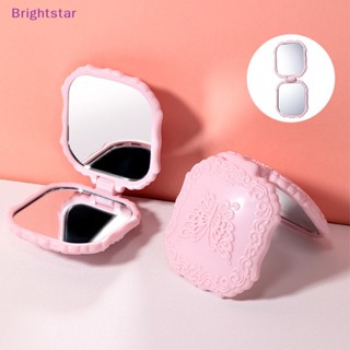 Brightstar ใหม่ กระจกแต่งหน้า ทรงกลม ลายผีเสื้อน่ารัก ขนาดเล็ก พับได้ สไตล์วินเทจ สําหรับผู้หญิง