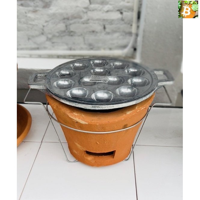 bitcoin ชุดเตาขนมครกดินเผา ขาเหล็ก กระทะอลูมิเนียม 13 หลุม .