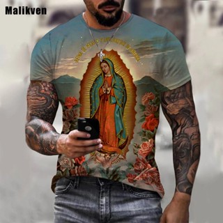 เสื้อยืดแขนสั้นลําลอง คอกลม พิมพ์ลายกราฟฟิค Our Lady Of Guadalupe Virgin Mary The Madonna Religious 3 มิติ สไตล์ฮิปฮอป สําหรับผู้ชาย