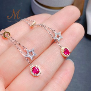 Meena Gems/ สร้อยคอพลอยแท้ทับทิม ตัวเรือนเงินแท้925  พลอยแท้เสริมดวง จัดส่งพร้อมกล่อง