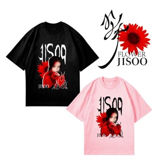 เสื้อยืดแขนสั้นลําลอง ผ้าฝ้าย ทรงหลวม พิมพ์ลาย KPOP BLACKPINK JISOO Album ME FLOWER แฟชั่นฤดูร้อน สไตล์เกาหลี สําหรับผู้