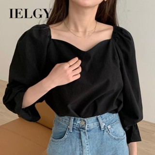 IELGY  เสื้อเชิ้ตแขนพัฟ คอสี่เหลี่ยม ทรงหลวม เข้ากับทุกการแต่งกาย สไตล์ฝรั่งเศส สําหรับผู้หญิง