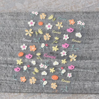 สติกเกอร์ติดเล็บ ลายดอกทิวลิป 5D สีรุ้ง กระต่ายน้อยน่ารัก ดอกไม้ ดาว แสงดาว แบบนูน