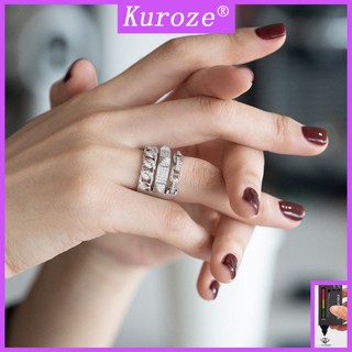 Kuroze แหวนถักเปีย สามชั้น ประดับเพชร สีขาว หรูหรา